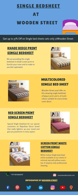 Choose Best selling Single bedsheet sets @ Wooden Street in India