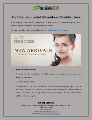 Few Things to keep in mind while purchasing Prescription glasses