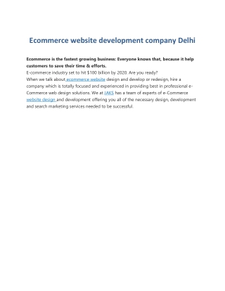 ecommerce website development company Delhi- Jaksoftware