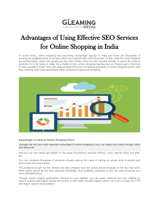 Advantages of Using Effective SEO Services for Online Shopping in India