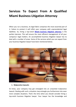 Services To Expect From A Qualified Miami Business Litigation Attorney