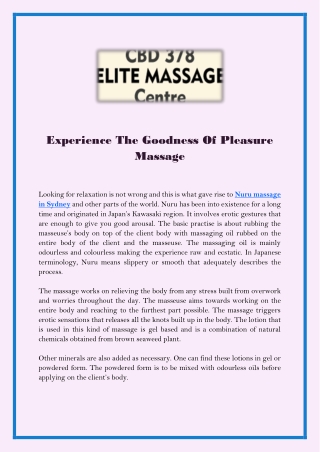 Experience The Goodness Of Pleasure Massage