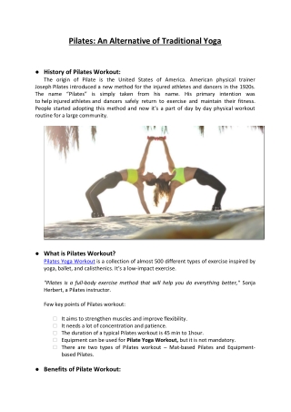 Pilates: An Alternative of Traditional Yoga