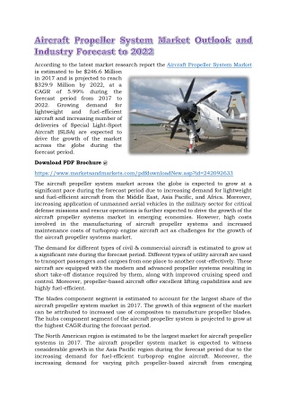 Aircraft Propeller System Market Outlook and Industry Forecast to 2022