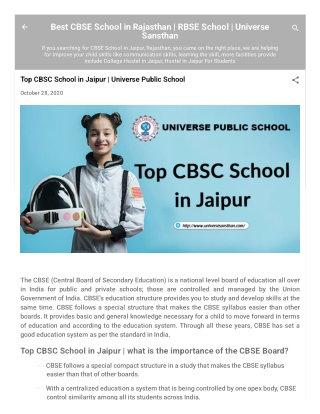 Top CBSE School in Jaipur | Universe Public School