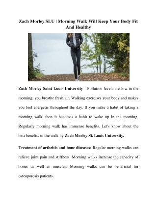 Zach Morley St. Louis University - A presentation on benefits of morning walk