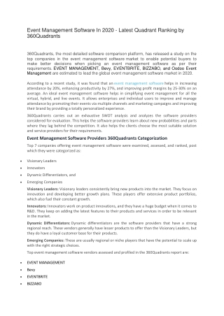 Event Management Software In 2020 - Latest Quadrant Ranking by 360Quadrants