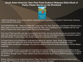 South Asian-American Teen Poet Preeti Kulkarni Releases Debut Book of Poetry Flower Storms on the Riverbank