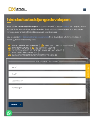 hire dedicated django developers in India | hire offshore django developers - DxMinds