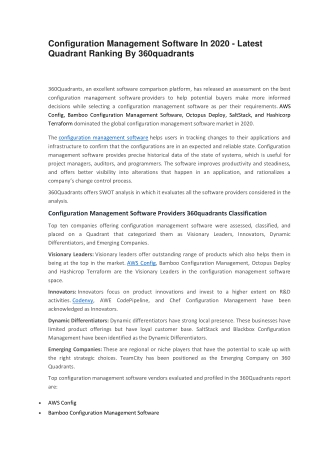 Configuration Management Software In 2020 - Latest Quadrant Ranking by 360Quadrants