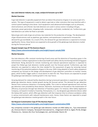 Gas Leak Detector Industry size, scope, analysis & forecasts up to 2027