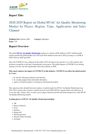 HVAC Air Quality Monitoring Market by Player, Region, Type, Application and Sales Channel 2029