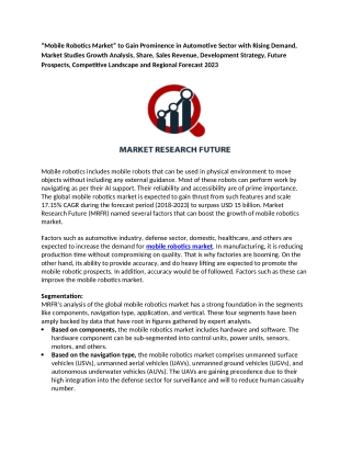 “Mobile Robotics Market” to Gain Prominence in Automotive Sector