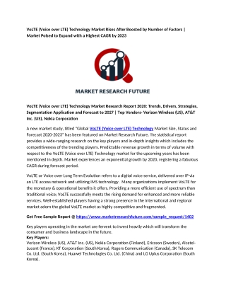 VoLTE (Voice over LTE) Technology Market Rises After Boosted by Number of Factors