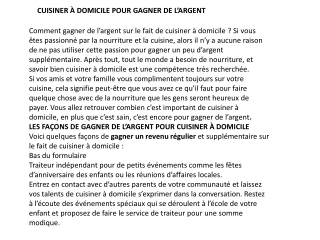 CUISINER À DOMICILE POUR GAGNER DE L’ARGENT