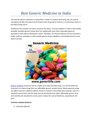Best Generic Medicine in India