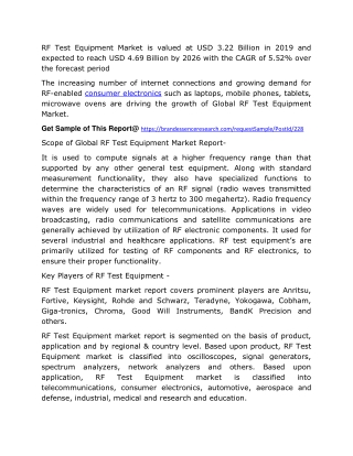 RF Test Equipment Market 2020 Size, Industry Research, Rapid Growth, Trend, Regional Outlook To 2025