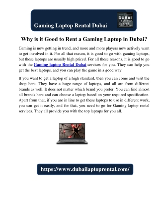 Why is it Good to Rent a Gaming Laptop in Dubai?