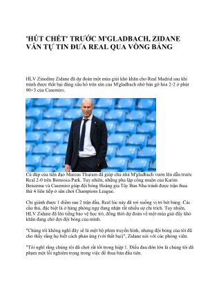 'Hút chết' trước M'gladbach, Zidane vẫn tự tin đưa Real qua vòng bảng