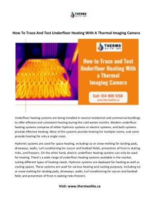 How To Trace And Test Underfloor Heating With A Thermal Imaging Camera