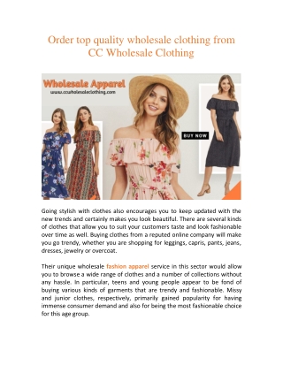 Order top quality wholesale clothing from CC Wholesale Clothing