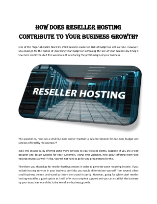 How does Reseller Hosting Contribute to Your Business Growth?