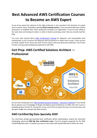 Best Advanced AWS Certification Courses to Become an AWS Expert