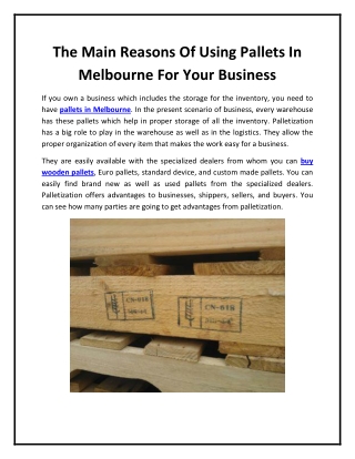 The Main Reasons Of Using Pallets In Melbourne For Your Business