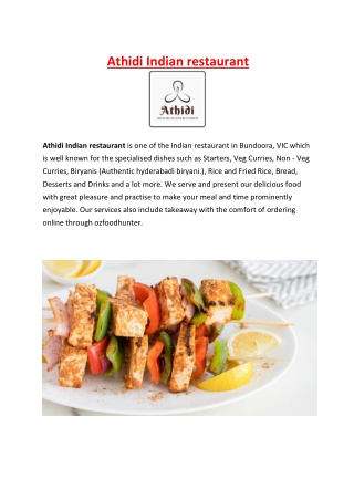 5% Off - Athidi Indian restaurant Bundoora Takeaway Menu, VIC