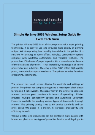 Simple Hp Envy 5055 Wireless Setup Guide By Excel Tech Guru