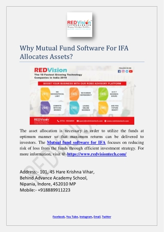 Why Mutual Fund Software For IFA Allocates Assets?