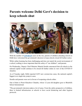 Parents welcome Delhi govt's decision to keep schools shut