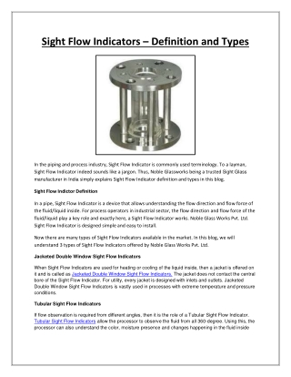 Sight Flow Indicators – Definition and Types