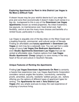 Apartments for rent Arts District Las Vegas