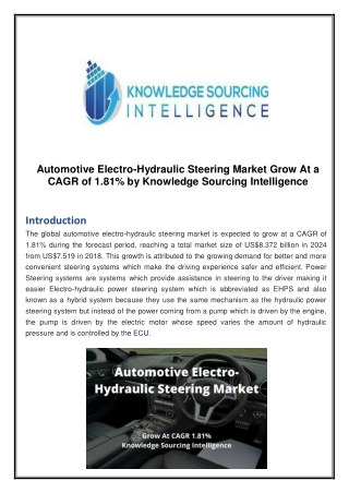 Automotive Electro-Hydraulic Steering Market Grow at CAGR 1.81% by Knowledge Sourcing