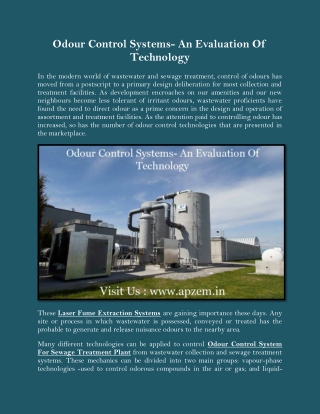 Odour Control Systems- An Evaluation Of Technology