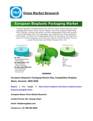 European Bioplastic Packaging Market Size, Competitive Analysis, Share, Forecast- 2020-2026