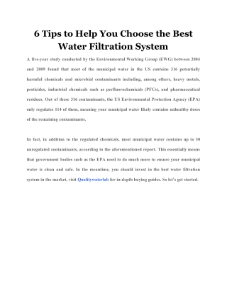 6 Tips to Help You Choose the Best Water Filtration System