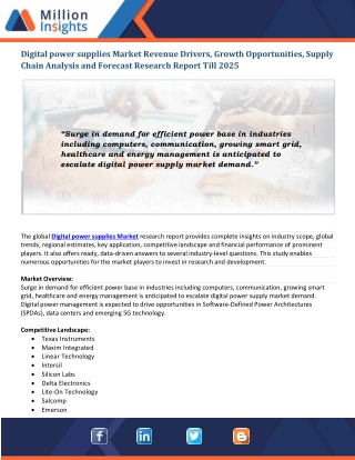 Digital Power Supplies Market Application | Emerging Trends and Demand | Forecast To 2025