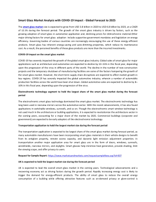 Smart Glass Market by Technology, Application, Geography  | COVID-19 Impact Analysis | MarketsandMarkets