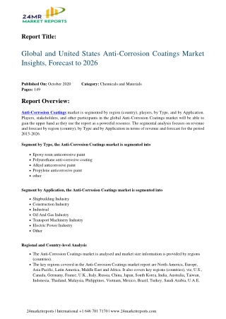 Anti-Corrosion Coatings Market Insights, Forecast to 2026