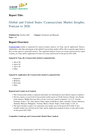 Cyanoacrylate Market Insights, Forecast to 2026