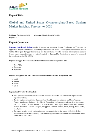 Cyanoacrylate-Based Sealant Market Insights, Forecast to 2026