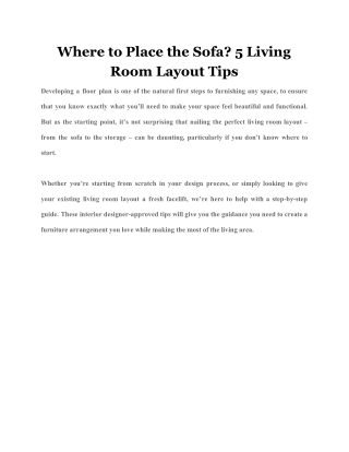 Where to Place the Sofa? 5 Living Room Layout Tips