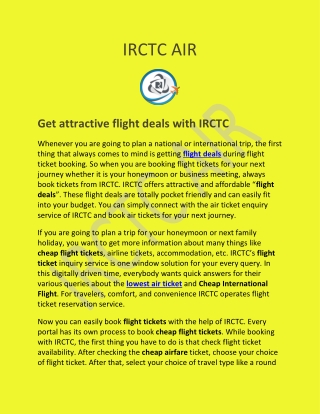 Get attractive flight deals with IRCTC