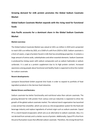 Sodium Caseinate Market Demand Report 2020-2025