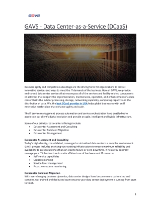 GAVS - Data Center-as-a-Service (DCaaS)