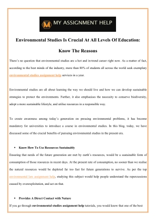 Environmental Studies Is Crucial At All Levels Of Education: Know The Reasons