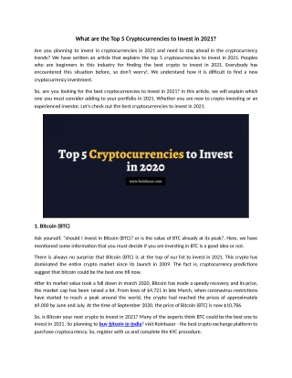 Top Cryptocurrencies to Invest in 2021