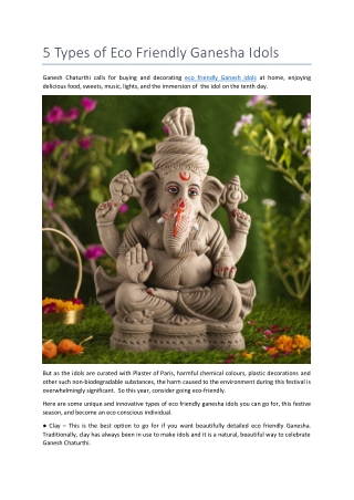 5 Types of Eco Friendly Ganesha Idols